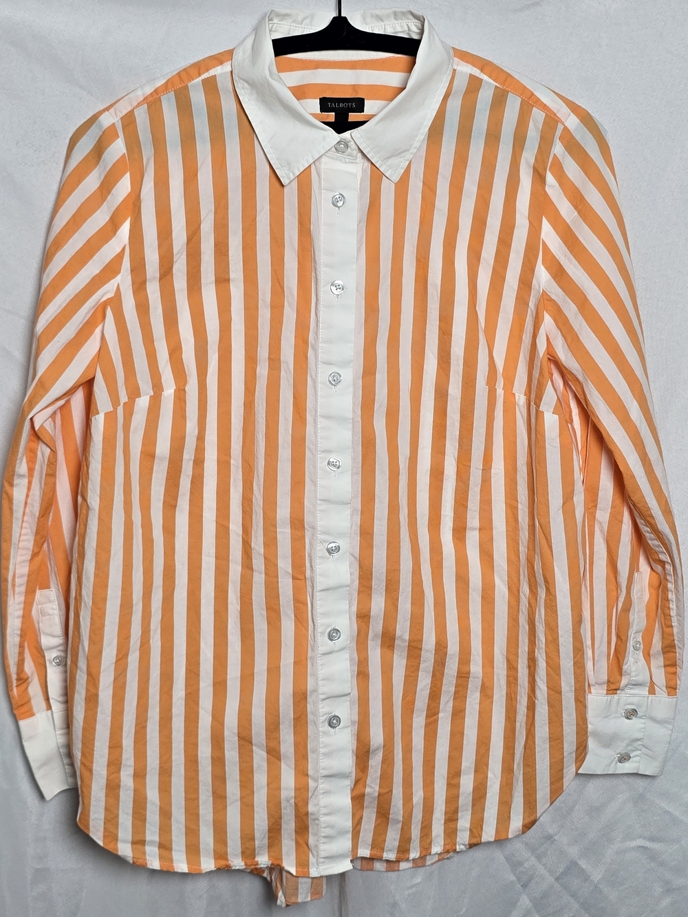 Talbots Orange and White Vertical Stripe Button-Down Halloween Shirt, Sz S